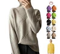 Women's Oversized Turtleneck Diamond Knit Sweater Loose Pullover Top