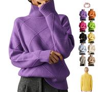 Women's Oversized Turtleneck Diamond Knit Sweater Loose Pullover Top