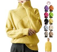 Women's Oversized Turtleneck Diamond Knit Sweater Loose Pullover Top
