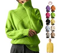 Women's Oversized Turtleneck Diamond Knit Sweater Loose Pullover Top