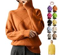 Women's Oversized Turtleneck Diamond Knit Sweater Loose Pullover Top