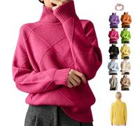 Women's Oversized Turtleneck Diamond Knit Sweater Loose Pullover Top