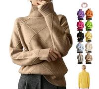 Women's Oversized Turtleneck Diamond Knit Sweater Loose Pullover Top