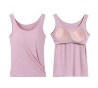 Women's Padded Tank Top, No Bra Needed, One-Piece Cup, Wireless, Yoga Base Layer Camisole Innerwear,Rosa,Metro