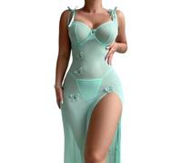 Women's Pajamas Long Sex Fashion Erotic Lingerie Spaghetti Strap Perspective Sexy Clothing D-Green XL