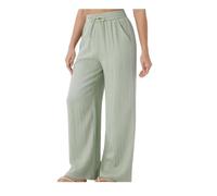 Womens Palazzo Pants High Waist Drawstring Side Pockets (Green,L)