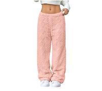 Womens Pants Elastic Waist Wide Leg Fleece Sleepwear Winter Soft Warm Comfort Cozy Lounge Blanket Pants for Women (pink,s)