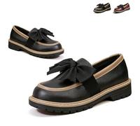 Women's Patent Bowknot Thick Sole Loafers Fashion Round Toe Lug Sole Low Block Heel Elegant Dress Shoes Non-Slip Loafers for Office Business Work Everyday Wear (Black,41)