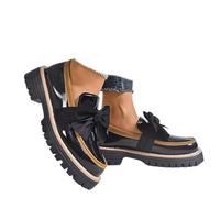 Women's Patent Bowknot Thick Sole Loafers - Platform Round Toe Slip-On Shoes, Chunky Heel Non-Slip Loafers for Women for Office Business Work Everyday Wear (Black,43)