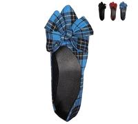 Women's Plaid Bow Ballet Flat Shoes - Non-Slip Rubber Sole Slip-On Loafers, Cute & Comfortable Casual Flats for Everyday Wear (Blue,39)