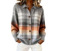 Women's Plaid Print Casual Cotton Buttoned Cardigan Sweater,Plaid Knitted Cropped Long Sleeve Autumn Winter Top for Women (FR/ES, Letras, 5XL, Regular, Regular, Color G)