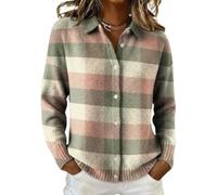 Women's Plaid Print Casual Cotton Buttoned Cardigan Sweater,Plaid Knitted Cropped Long Sleeve Autumn Winter Top for Women (FR/ES, Letras, 5XL, Regular, Regular, Color F)