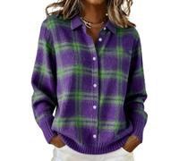 Women's Plaid Print Casual Cotton Buttoned Cardigan Sweater,Plaid Knitted Cropped Long Sleeve Autumn Winter Top for Women (FR/ES, Letras, 3XL, Regular, Regular, Color B)