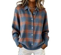Women's Plaid Print Casual Cotton Buttoned Cardigan Sweater,Plaid Knitted Cropped Long Sleeve Autumn Winter Top for Women (FR/ES, Letras, M, Regular, Regular, Color A)