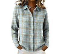 Women's Plaid Print Casual Cotton Buttoned Cardigan Sweater,Plaid Knitted Cropped Long Sleeve Autumn Winter Top for Women (FR/ES, Letras, S, Regular, Regular, Color C)