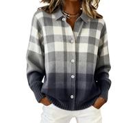 Women's Plaid Print Casual Cotton Buttoned Cardigan Sweater,Plaid Knitted Cropped Long Sleeve Autumn Winter Top for Women (FR/ES, Letras, 4XL, Regular, Regular, Color E)