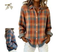 Women's Plaid Print Casual Cotton Buttoned Cardigan Sweater,Plaid Knitted Cropped Sweater,Winter Long Sleeve Shirt Collar Top (FR/ES, Letras, S, Regular, Regular, C)