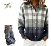 Women's Plaid Print Casual Cotton Buttoned Cardigan Sweater,Plaid Knitted Cropped Sweater,Winter Long Sleeve Shirt Collar Top (FR/ES, Letras, 5XL, Regular, Regular, E)