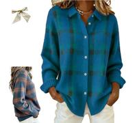 Women's Plaid Print Casual Cotton Buttoned Cardigan Sweater,Plaid Knitted Cropped Sweater,Winter Long Sleeve Shirt Collar Top (FR/ES, Letras, 4XL, Regular, Regular, H)