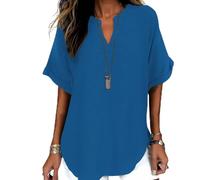 Women's Plain Short Sleeve Blouse, Casual Solid Color Top for Daily Wear, Ladies Clothes for All Seasons V Neck (#12,4XL)