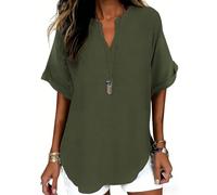 Women's Plain Short Sleeve Blouse Casual Solid Color Top for Daily Wear, Ladies Clothes for All Seasons (Green,S)