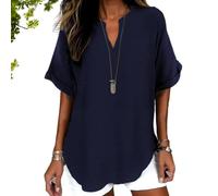Women's Plain Short Sleeve Blouse, Casual Solid Color Top for Daily Wear, Ladies Clothes for All Seasons V Neck (#7,S)