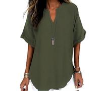 Women's Plain Short Sleeve Blouse, Casual Solid Color Top for Daily Wear, Ladies Clothes for All Seasons V Neck (#1,L)