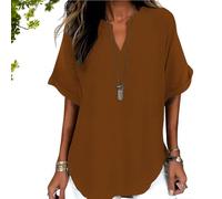 Women's Plain Short Sleeve Blouse, Casual Solid Color Top for Daily Wear, Ladies Clothes for All Seasons V Neck (#11,M)