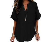 Women's Plain Short Sleeve Blouse, Casual Solid Color Top for Daily Wear, Ladies Clothes for All Seasons V Neck (#9,L)