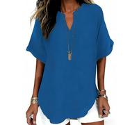 Women's Plain Short Sleeve Blouse Casual Solid Color Top for Daily Wear, Ladies Clothes for All Seasons (Blue,L)