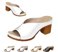 Women's Platform Chunky Heels Low Block Heeled Sandal,Open Toe Slides for Women Dressy,Casual Summer Mules Slip on Sandals,Sandal for Women 2025 Heels,Fashion Wedding Party Dress Sandals (Beige,42)