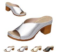 Women's Platform Chunky Heels Low Block Heeled Sandal,Open Toe Slides for Women Dressy,Casual Summer Mules Slip on Sandals,Sandal for Women 2025 Heels,Fashion Wedding Party Dress Sandals (Sliver,40)