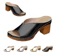 Women's Platform Chunky Heels Low Block Heeled Sandal,Open Toe Slides for Women Dressy,Casual Summer Mules Slip on Sandals,Sandal for Women 2025 Heels,Fashion Wedding Party Dress Sandals (Black,41)