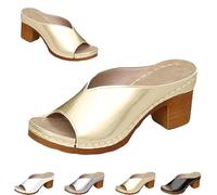 Women's Platform Chunky Heels Low Block Heeled Sandal,Open Toe Slides for Women Dressy,Casual Summer Mules Slip on Sandals,Sandal for Women 2025 Heels,Fashion Wedding Party Dress Sandals (Gold,38)