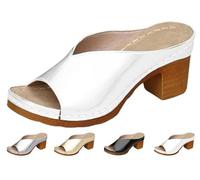 Women's Platform Chunky Heels Low Block Heeled Sandals Classic Casual Slip on Dressy Shoes Summer Non-Slip Open Toe Shoe Fashion Slip-On Shoe (White,37)