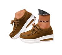 Women's Platform Chunky Loafers Shoes, Fashion Suede Lace-Up Moccasins Ladies Slip-On Platform Loafers Comfortable Walking Trainers (Brown,39)