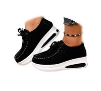 Women's Platform Chunky Loafers Shoes, Fashion Suede Lace-Up Moccasins Ladies Slip-On Platform Loafers Comfortable Walking Trainers (Black,37)