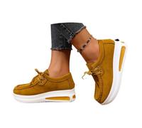 Women's Platform Chunky Loafers Shoes, Fashion Suede Lace-Up Moccasins Ladies Slip-On Platform Loafers Comfortable Walking Trainers (Yellow,41)