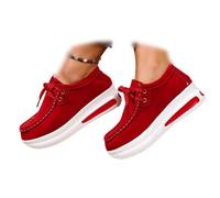 Women's Platform Chunky Loafers Shoes, Fashion Suede Lace-Up Moccasins Ladies Slip-On Platform Loafers Comfortable Walking Trainers (Red,38)