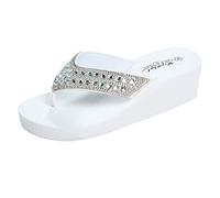 Women's Platform Flip Flops Casual Pearl Rhinestone Dressy Wedge Sandals Womans Summer Platform Sandals Comfortable Flatform Arch Support Cushion Walking Outdoor Non Slip Rubber Soles Thong Sandals
