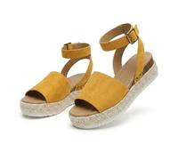Women's Platform Open Toe Buckle Ankle Strap Sandals Casual Faux Leather Dressy Elegant Flats Comfortable Summer Shoes Women Fashion Strappy Sandals (Yellow,39)