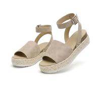 Women's Platform Open Toe Buckle Ankle Strap Sandals Casual Faux Leather Dressy Elegant Flats Comfortable Summer Shoes Women Fashion Strappy Sandals (Khaki,40)