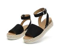 Women's Platform Open Toe Buckle Ankle Strap Sandals Casual Faux Leather Dressy Elegant Flats Comfortable Summer Shoes Women Fashion Strappy Sandals (Black,43)