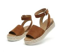 Women's Platform Open Toe Buckle Ankle Strap Sandals Casual Faux Leather Dressy Elegant Flats Comfortable Summer Shoes Women Fashion Strappy Sandals (Brown,36)