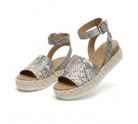 Women's Platform Open Toe Buckle Ankle Strap Sandals Casual Faux Leather Dressy Elegant Flats Comfortable Summer Shoes Women Fashion Strappy Sandals (Snake Print,35)