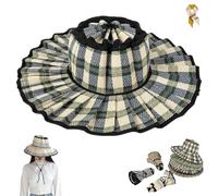 Women's Pleated Foldable Sun Hat,Wide Brim Casual Outdoor Hats Straw,Summer Reversible Travel Durable Beach Pleated Straw Cap (H)