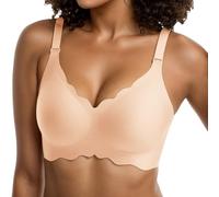 Women's Plus Size Comfortable Seamless Wirefree Bra Jelly Design Gathered Support Versatile Loungewear for All Seasons, Black, XXL(Beige,3XL)