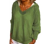 Women's Plus Size Crochet Lightweight Hollow Out Hooded Sweaters (Green,S)