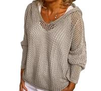 Women's Plus Size Crochet Lightweight Hollow Out Hooded Sweaters (Grey,XXL)