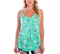 Women's Plus Size Summer Flamingo Print Tank Top Casual V Neck Spaghetti Strap Sleeveless Blouse Beach Vacation Loose Fit Tunic Shirt for Ladies